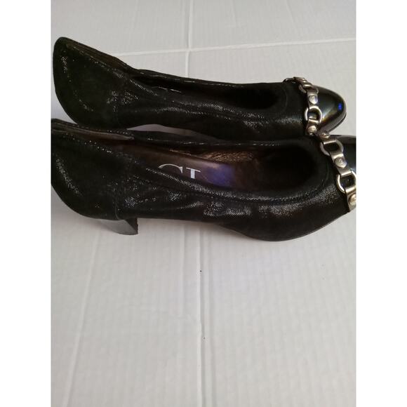 AGL Women's Size 8.5 Black Metallic Shimmer Cap Toe Pumps Made in Italy - Picture 3 of 11